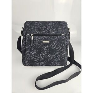 Baggallini Go Bagg Black Gray Floral Adjustable Crossbody Bag Purse Silver
